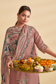 Bemberg Slub Silk Peach Salwar Suit With Digital Print Work